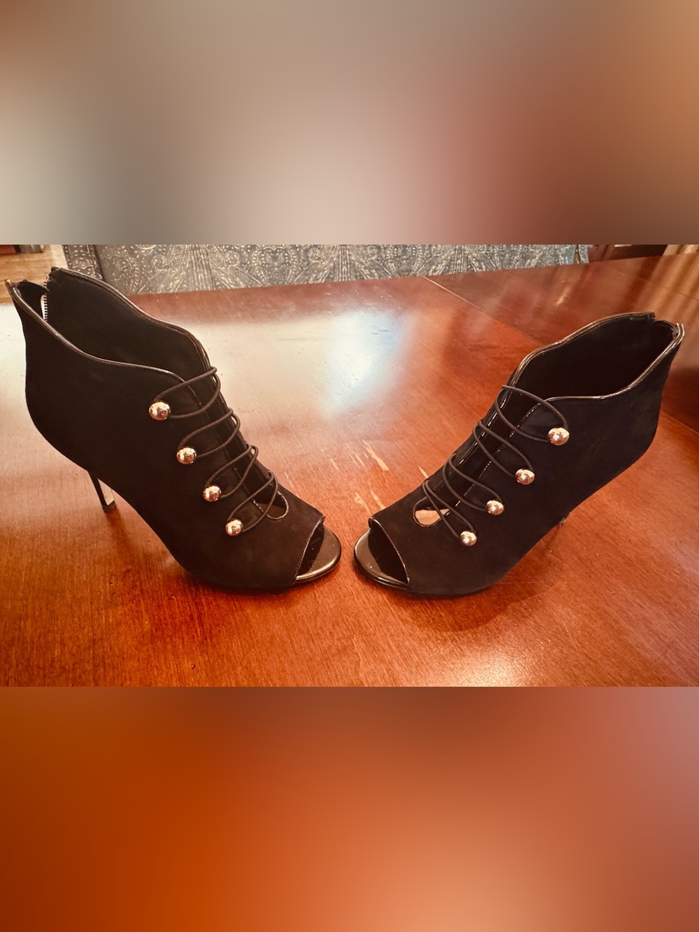 White House Black Market Black Peep-Toe Lace-Up Heel Booties